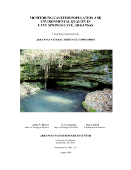 Monitoring Cavefish Population and Environmental Quality in Cave Springs Cave, Arkansas