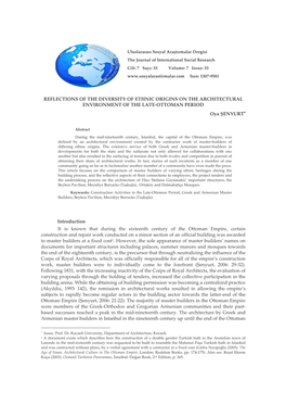 REFLECTIONS of the DIVERSITY of ETHNIC ORIGINS on the ARCHITECTURAL ENVIRONMENT of the LATE-OTTOMAN PERIOD Oya ŞENYURT∗