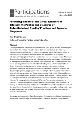 “Browsing Madness” and Global Sponsors of Literacy: the Politics and Discourse of Deterritorialized Reading Practices and Space in Singapore