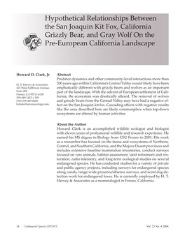 Hypothetical Relationships Between the San Joaquin Kit Fox, California Grizzly Bear, and Gray Wolf on the Pre-European California Landscape