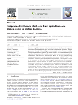 Indigenous Livelihoods, Slash-And-Burn Agriculture, and Carbon Stocks in Eastern Panama