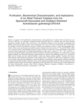 Purification, Biochemical Characterization, and Implications