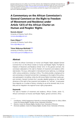 A Commentary on the African Commission's General Comment on the Right to Freedom of Movement and Residence Under Article 12(1)