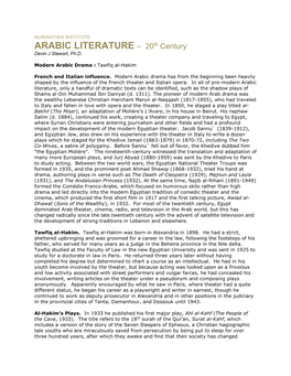 ARABIC LITERATURE – 20Th Century Devin J Stewart, Ph.D