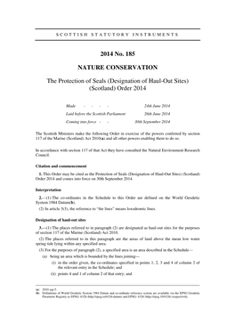 Designation of Haul-Out Sites) (Scotland) Order 2014