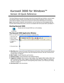 Kurzweil 3000 for Windows™ Version 10 Quick Reference