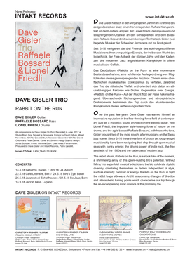 INTAKT RECORDS Dave Gisler TRIO