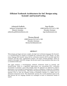 Efficient Testbench Architectures for Soc Designs Using Systemc and Systemverilog