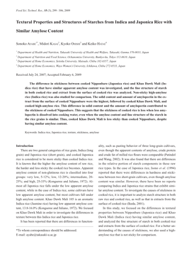 Textural Properties and Structures of Starches from Indica and Japonica Rice with Similar Amylose Content