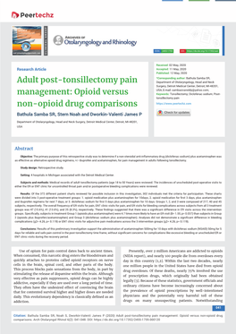 Adult Post-Tonsillectomy Pain Management: Opioid Versus Non-Opioid Drug Comparisons