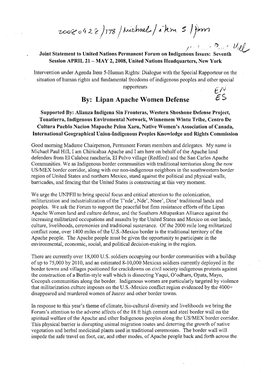 J in / Чш1 Hd Joint Statement to United Nations Permanent Forum on Indigenous Issues: Seventh Session APRIL 21 - MAY 2, 2008, United Nations Headquarters, New York