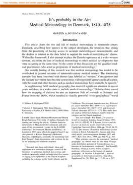 Medical Meteorology in Denmark, 1810–1875