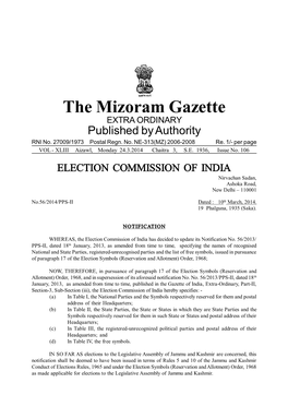 The Mizoram Gazette EXTRA ORDINARY Published by Authority RNI No