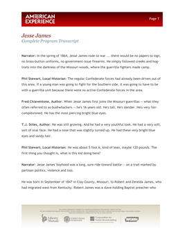 Jesse James Complete Program Transcript