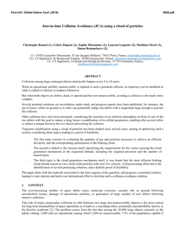 Just-In-Time Collision Avoidance (JCA) Using a Cloud of Particles