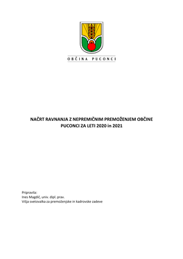 NAČRT RAVNANJA Z NEPREMIČNIM PREMOŽENJEM OBČINE PUCONCI ZA LETI 2020 in 2021