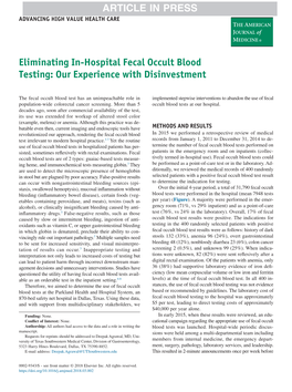 Eliminating In-Hospital Fecal Occult Blood Testing: Our Experience with Disinvestment
