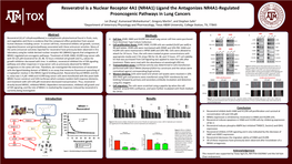 Resveratrol Is a Nuclear Receptor 4A1 (NR4A1) Ligand the Antagonizes NR4A1-Regulated Prooncogenic Pathways in Lung Cancers