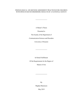 Phonological Awareness Assessment Practices for Children with Speech Sound Disorders: Results of a National Survey