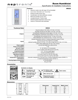 Room Humidistat Specification & Installation Instructions