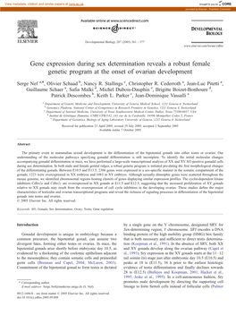 Gene Expression During Sex Determination Reveals a Robust Female Genetic Program at the Onset of Ovarian Development