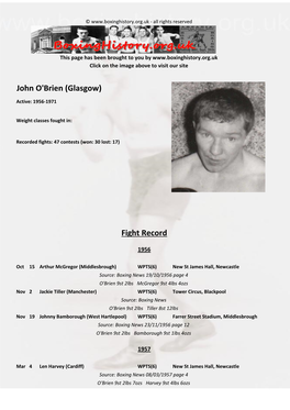 Fight Record John O'brien (Glasgow)