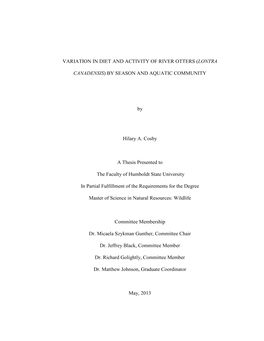 Variation in Diet and Activity of River Otters (Lontra
