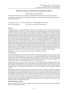 Effective Causes of Suicide in Zahedan (In 2015)