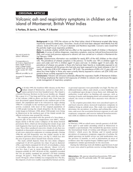 Volcanic Ash and Respiratory Symptoms in Children on the Island of Montserrat, British West Indies L Forbes, D Jarvis, J Potts, P J Baxter