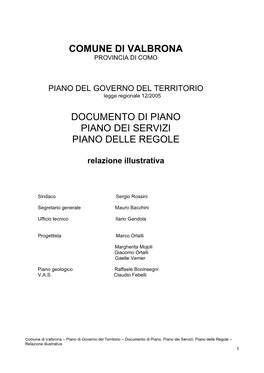 Comune Di Valbrona Documento Di Piano Piano Dei Servizi Piano Delle Regole