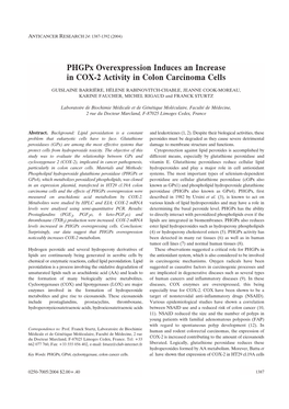 Phgpx Overexpression Induces an Increase in COX-2 Activity in Colon Carcinoma Cells