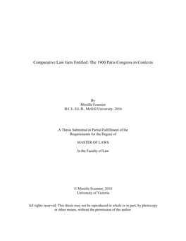 Comparative Law Gets Entitled: the 1900 Paris Congress in Contexts