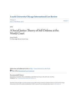 A Social Justice Theory of Self-Defense at the World Court James Kraska U.S