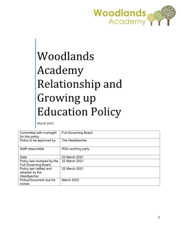 Woodlands Academy Relationship and Growing up Education Policy