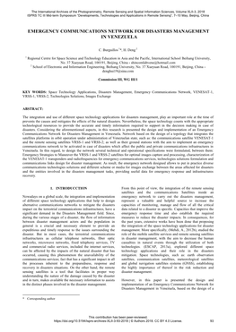 Emergency Communications Network for Disasters Management in Venezuela