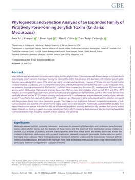 Phylogenetic and Selection Analysis of an Expanded Family of Putatively Pore-Forming Jellyﬁsh Toxins (Cnidaria: Medusozoa)