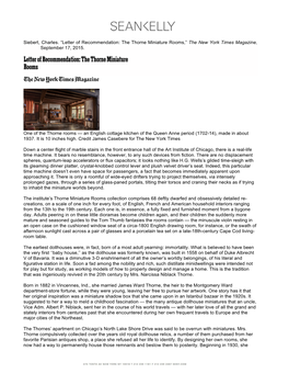 “Letter of Recommendation: the Thorne Miniature Rooms,” the New York Times Magazine, September 17, 2015