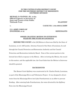 ORDER GRANTING MOTION to INTERVENE FILED by the STATE of LOUISIANA BEFORE the COURT Is the [30] Motion to Intervene Filed By