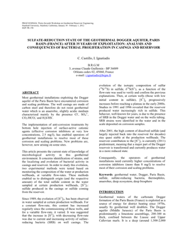 Sulfate-Reduction State of the Geothermal Dogger Aquifer, Paris