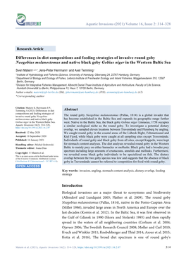 Differences in Diet Compositions and Feeding Strategies of Invasive Round Goby Neogobius Melanostomus and Native Black Goby Gobius Niger in the Western Baltic Sea