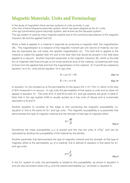 Magnetic Materials: Units and Terminology