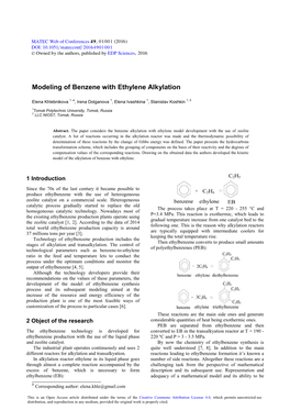 Modeling of Benzene with Ethylene Alkylation