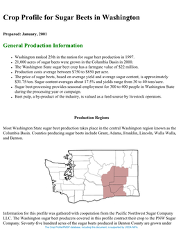 Crop Profile for Sugar Beets in Washington