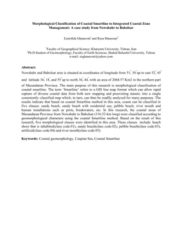 Morphological Classification of Coastal Smartline to Integrated Coastal Zone Management: a Case Study from Nowshahr to Babolsar