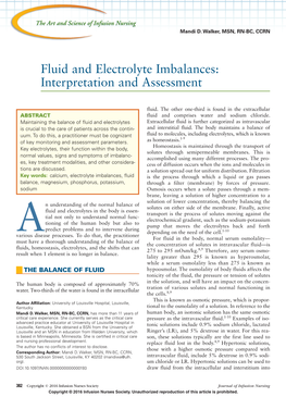 Fluid and Electrolyte Imbalances: Interpretation and Assessment