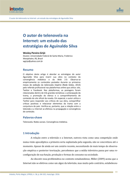 O Autor De Telenovela Na Internet: Um Estudo Das Estratégias De Aguinaldo Silva