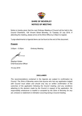 Shire of Beverley Notice of Meeting