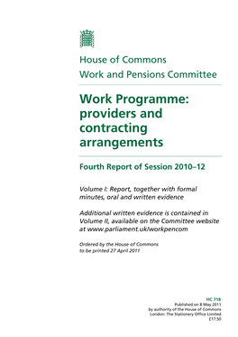 Work Programme: Providers and Contracting Arrangements