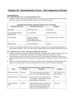 Chapter 10: Intermolecular Forces: the Uniqueness of Water