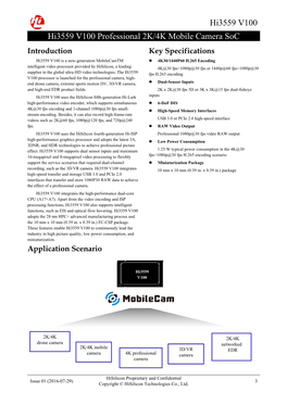 Hi3559 V100 Professional 2K／4K Mobile Camera Soc Brief Data Sheet